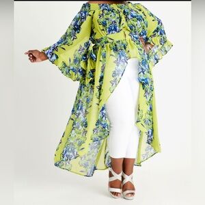 Ashley Stewart Vibrant Green and Blue Kimono